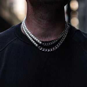 Cuban Chain Necklace Men Stainless Steel Pearls Necklace Gift