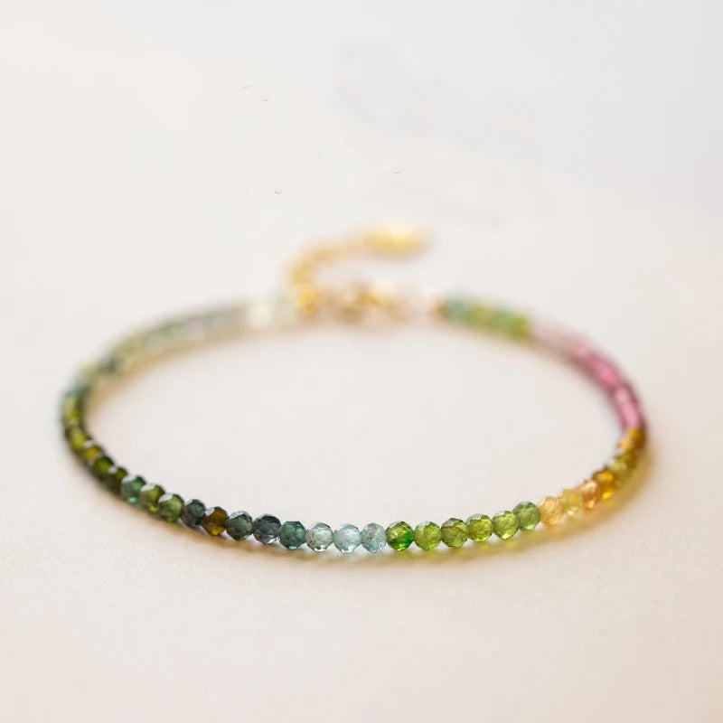 3mm Tourmaline Beads Bracelet for Women Adjustable Thin