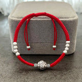 925 Sterling Silver Six Words Ball Bracelet Red Thread Hand Jewelry