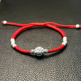 925 Sterling Silver Six Words Ball Bracelet Red Thread Hand Jewelry