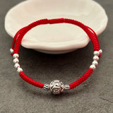 925 Sterling Silver Six Words Ball Bracelet Red Thread Hand Jewelry