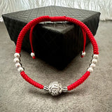925 Sterling Silver Six Words Ball Bracelet Red Thread Hand Jewelry