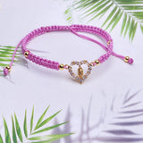 Braided String Bracelet CZ Butterfly Pendant Adjustable Charm Bangles