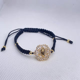 Braided String Bracelet CZ Butterfly Pendant Adjustable Charm Bangles