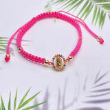 Braided String Bracelet CZ Butterfly Pendant Adjustable Charm Bangles