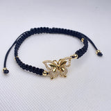 Braided String Bracelet CZ Butterfly Pendant Adjustable Charm Bangles