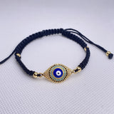 Braided String Bracelet CZ Butterfly Pendant Adjustable Charm Bangles