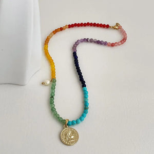 Colorful Crystal Stone Beads Pendant Choker Necklace Vintage Jewelry