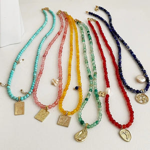 Colorful Crystal Stone Beads Pendant Choker Necklace Vintage Jewelry