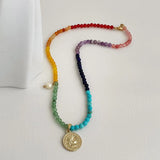 Colorful Crystal Stone Beads Pendant Choker Necklace Vintage Jewelry