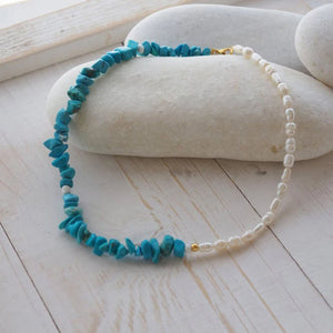 Natural Pearl Turquoise Necklace Women Jewelry Gift