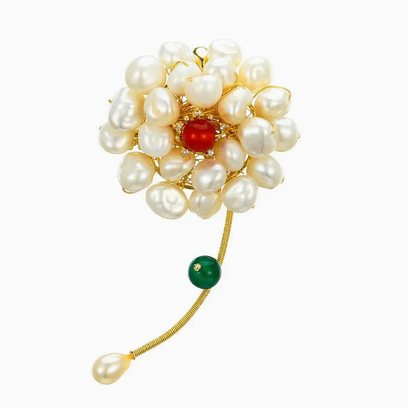 Natural Pearl Flower Sweater Brooches Lady Suit Jewelry Accessory