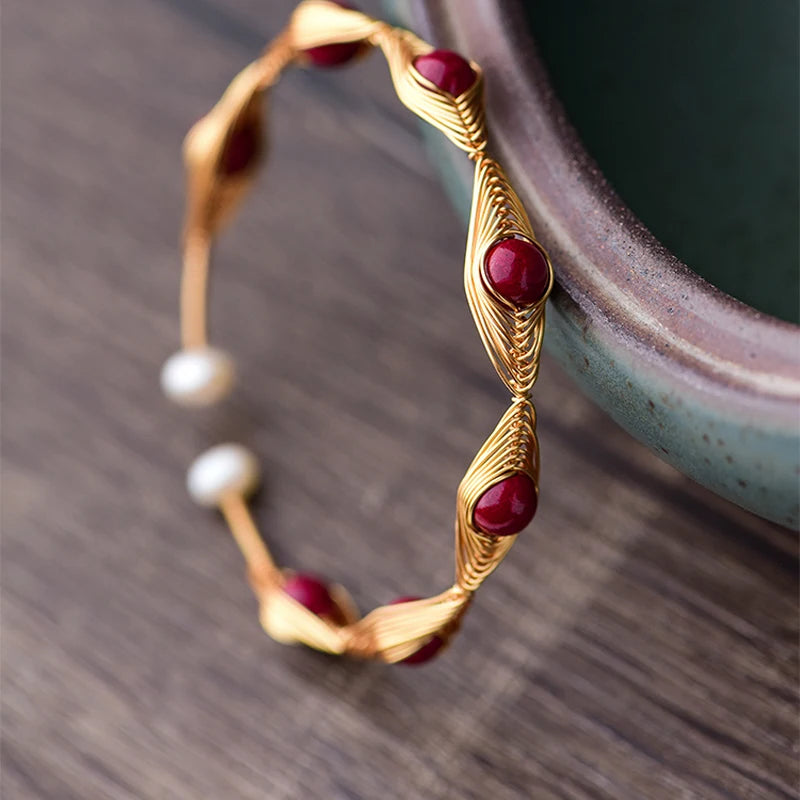 Cinnabar Stone Bracelet for Women Handwork Beads Bracelet