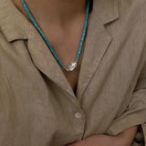 Turquoises Choker Necklace Baroque Pearl Charm Short Necklace