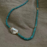 Turquoises Choker Necklace Baroque Pearl Charm Short Necklace