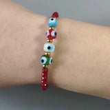 Woven Turkey Eye Cuff Bangle Red Rope Crystal Bead Engagement