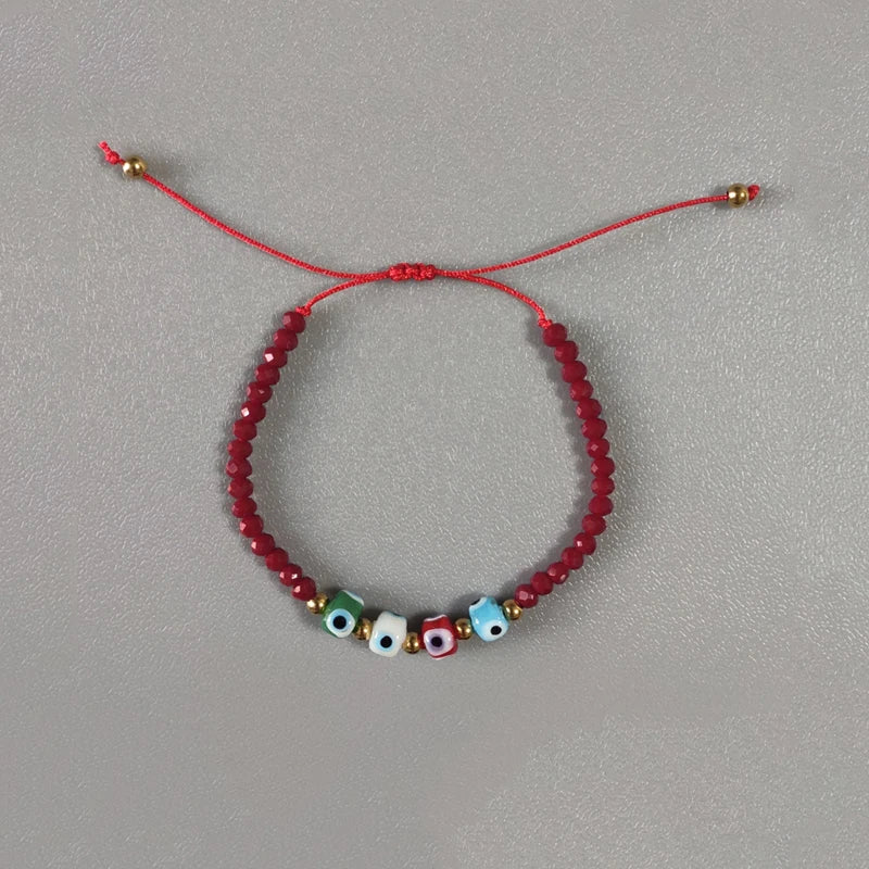 Woven Turkey Eye Cuff Bangle Red Rope Crystal Bead Engagement