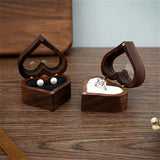 Heart Shape Walnut Wood Ring Box Engagement Ring Holder