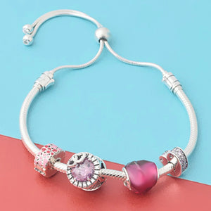 Crystal Charm Bracelet for Women - Adjustable Snake Chain Bangle