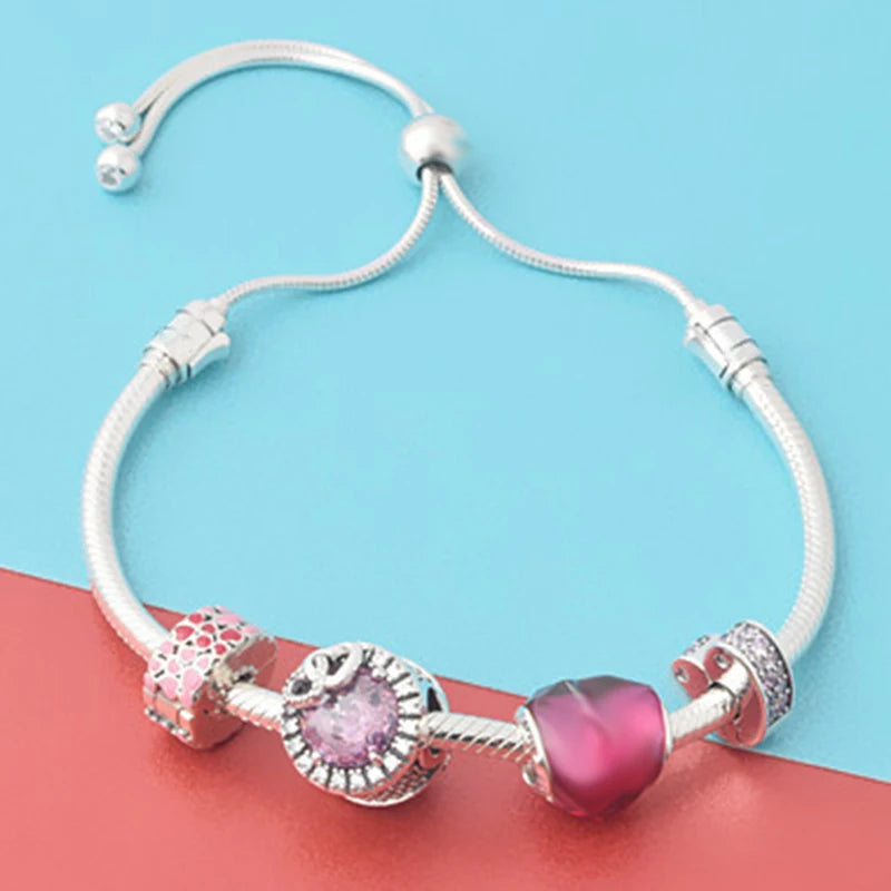 Crystal Charm Bracelet for Women - Adjustable Snake Chain Bangle