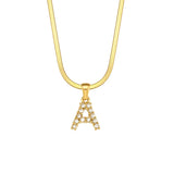 Herringbone Chain CZ Letter Charm Necklace 18K Plated Initial Alphabet Necklace