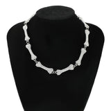 Hip Hop Bones Rhinestone Pendant Necklace Men Women Party Punk Jewelry