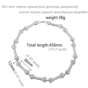 Hip Hop Bones Rhinestone Pendant Necklace Men Women Party Punk Jewelry