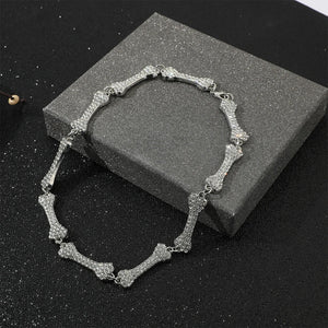 Hip Hop Bones Rhinestone Pendant Necklace Men Women Party Punk Jewelry