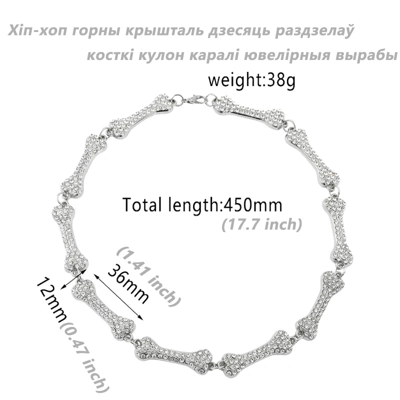 Hip Hop Bones Rhinestone Pendant Necklace Men Women Party Punk Jewelry