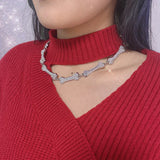 Hip Hop Bones Rhinestone Pendant Necklace Men Women Party Punk Jewelry