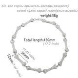 Hip Hop Bones Rhinestone Pendant Necklace Men Women Party Punk Jewelry