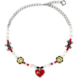 Hip Hop Punk Love Pearl Smiley Face Diamond Chain Necklace