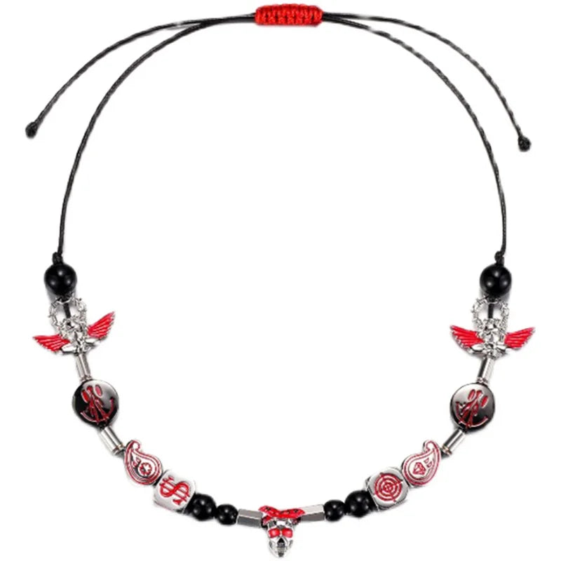 Hip Hop Punk Necklace Smiley Skull Angel Pearl Pendant For Men Women Party