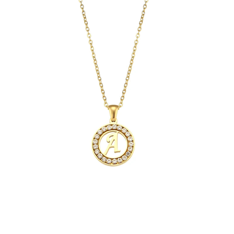Hollow Round Zircon Paved 26 Alphabet Initial Necklace
