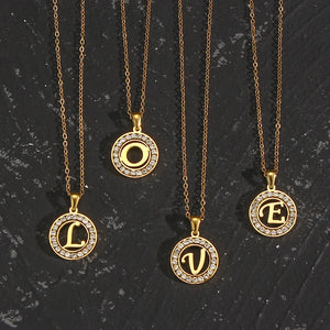 Hollow Round Zircon Paved 26 Alphabet Initial Necklace