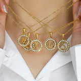 Hollow Round Zircon Paved 26 Alphabet Initial Necklace