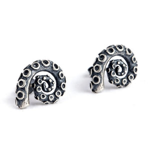 Real 925 Sterling Silver Octopus Stud Earrings Punk Style Vintage Jewelry