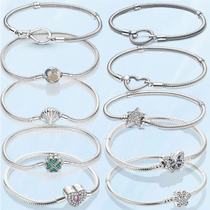 925 Silver Heart Snake Chain Bracelet for Charms Beads DIY Jewelry Women