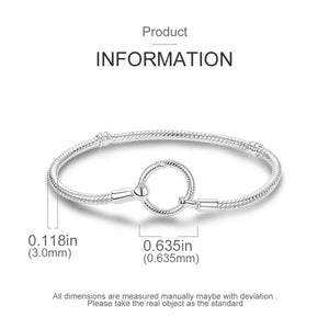 925 Silver O Closure Snake Chain Bracelet for Charm Beads