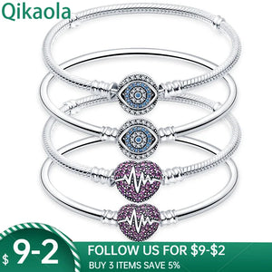 925Silver Heartbeat Bracelet for Beads Charms Bangle DIY Gift Women