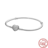 925 Silver Bangle Bracelet Crown Heart Sparkling Charm Beads DIY Jewelry