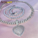 Iced Out CZ Heart Pendant Necklace Hip Hop Women Tennis Chain Choker
