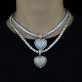 Iced Out CZ Heart Pendant Necklace Hip Hop Women Tennis Chain Choker