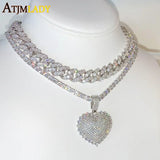 Iced Out CZ Heart Pendant Necklace Hip Hop Women Tennis Chain Choker
