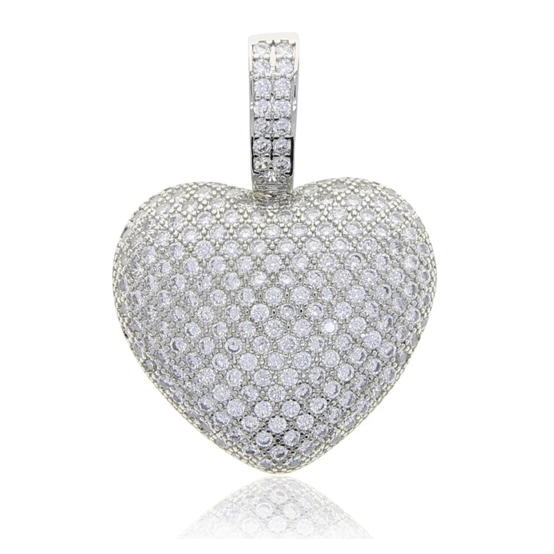 Iced Out CZ Heart Pendant Necklace Hip Hop Women Tennis Chain Choker