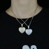 Iced Out CZ Heart Pendant Necklace Hip Hop Women Tennis Chain Choker