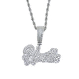 Bling CZ Cursive Letter Hustle Pendant Necklace Hip Hop Jewelry