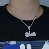 Bling CZ Cursive Letter Hustle Pendant Necklace Hip Hop Jewelry
