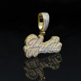 Bling CZ Cursive Letter Hustle Pendant Necklace Hip Hop Jewelry