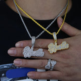 Bling CZ Cursive Letter Hustle Pendant Necklace Hip Hop Jewelry